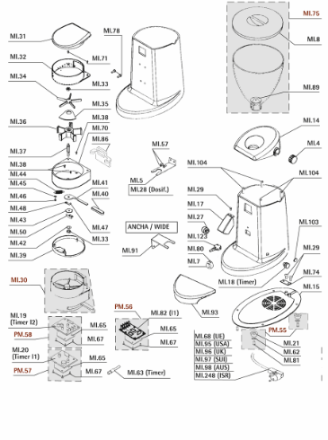 Ascaso i1/i2 Grinder Κεντρική ράβδος δοσομετρητή (έκδοση με Dispenser)