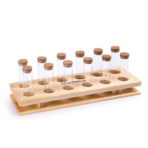 Wooden rack for single dosing bottles