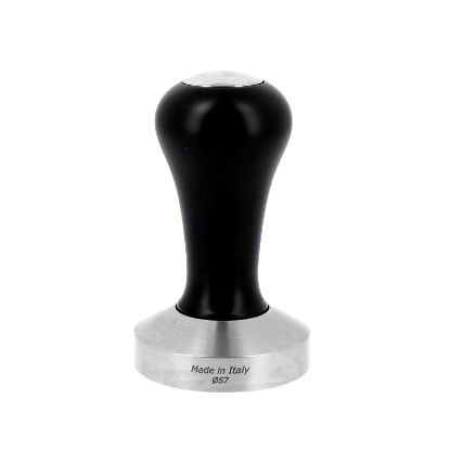 D.57MM TOP CLASS COFFEE TAMPER, BLACK LACQUERED BEECH HANDLE WITH S. STEEL FLAT BOTTOM
