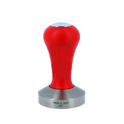 D.57MM TOP CLASS COFFEE TAMPER, RED LACQUERED BEECH HANDLE WITH S. STEEL FLAT BOTTOM