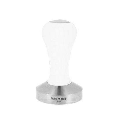 D.57MM CLASS COFFEE TAMPER, WHITE LACKQUERED BEECH WOOD HANDLE WITH FLAT BOTTOM
